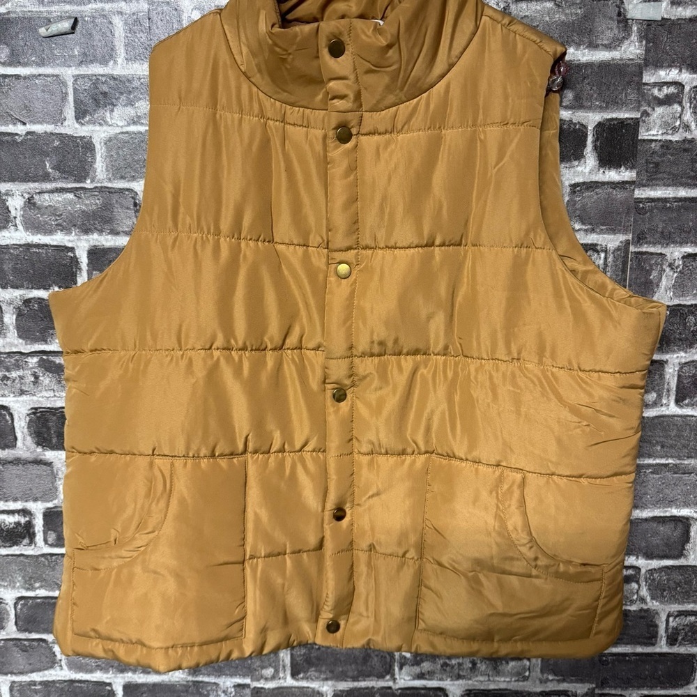 Mud Pie puffer vest Tan light brown snap buttons pockets - Picture 3 of 8
